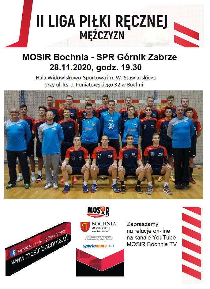 Oglądaj online mecz II Ligi Piłki Ręcznej Mężczyzn: MOSiR Bochnia – SPR Górnik Zabrze; 28.11.2020